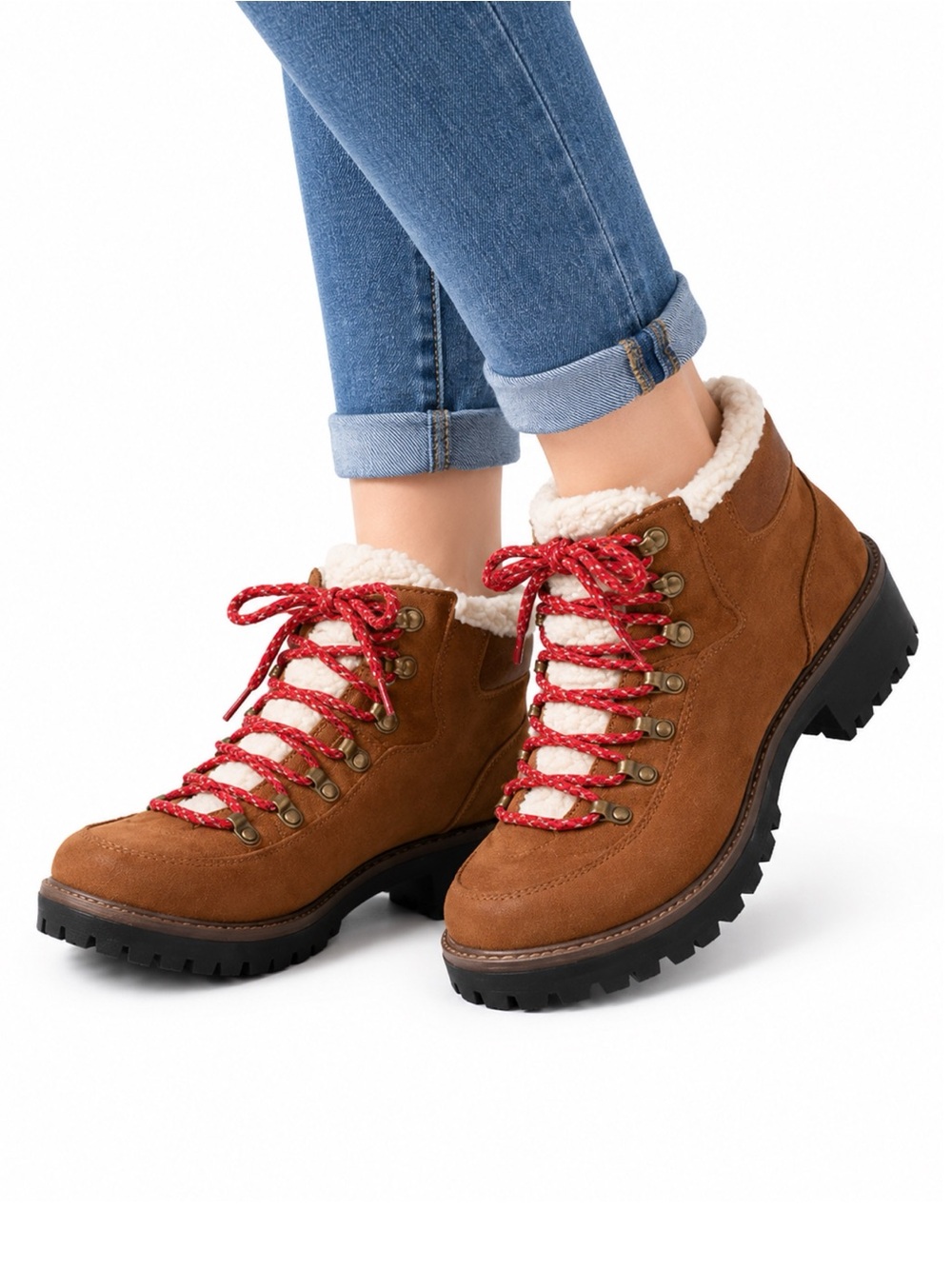 Size 8 Sugar Martie Women’s Brown Shearling Lace-Up Hiking Boots
